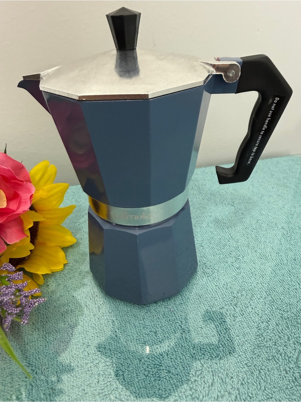 Primula Blue Stovetop Moka Pot Espresso Maker with Black Handle